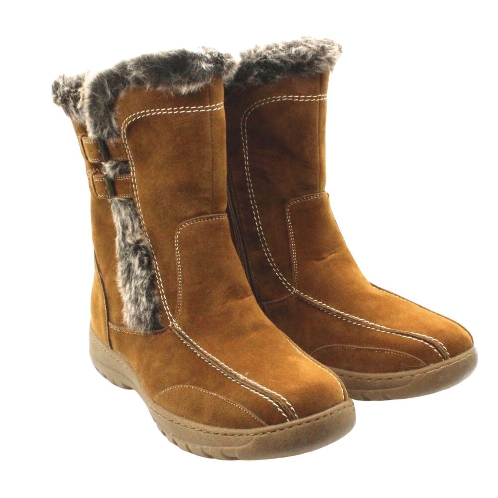 Journee Collection Women's Brown Faux Fur Trim Suede Ankle Boots